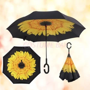 Windproof Upside Down Reverse Umbrella C-Handle Double Layer Inside-Out Inverted