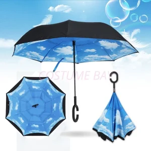 Windproof Upside Down Reverse Umbrella C-Handle Double Layer Inside-Out Inverted