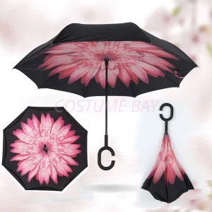 Windproof Upside Down Reverse Umbrella C-Handle Double Layer Inside-Out Inverted