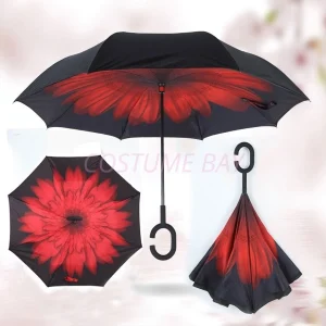 Windproof Upside Down Reverse Umbrella C-Handle Double Layer Inside-Out Inverted