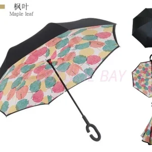 WINDPROOF UPSIDE DOWN REVERSE UMBRELLA C-HANDLE DOUBLE LAYER INSIDE-OUT INVERTED