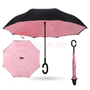 Windproof Upside Down Reverse Umbrella C-Handle Double Layer Inside-Out Inverted