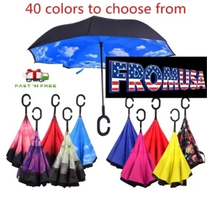 Parapluie inversé pliable inversé - Double couche, coupe-vent, anti UV, intérieur extérieur-
