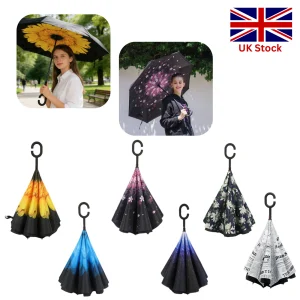 Parapluie inversé coupe-vent double couche 80 cm de long poignée en C-