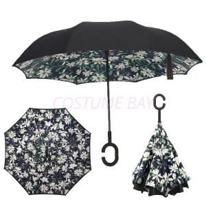 WINDPROOF UPSIDE DOWN REVERSE UMBRELLA C-HANDLE DOUBLE LAYER INSIDE-OUT INVERTED