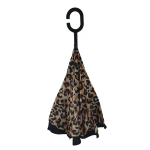 Artico Inverted Reverse Umbrella Windproof Double Layer C-Handle Bluhen Leopord