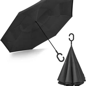 Grand parapluie inversé inversé avec poignée en forme de C, coupe-vent double couche-